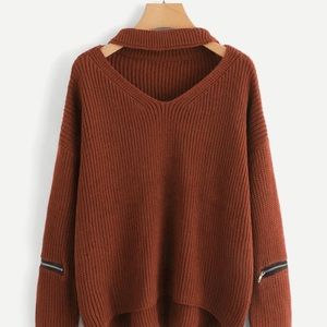 Rust Cutout Sweater w/ Zipper Detailing